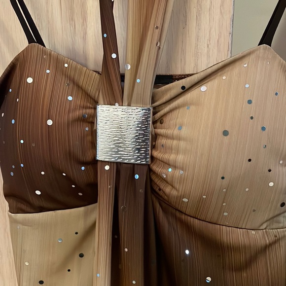 A delicately worn gold sprinkled top with halter tie and padded bra - Picture 1 of 5